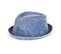 Cotton Pork Pie Hat for Men, Diamond Crown, Vintage Look, Fedora Style (UK, Numeric, 7 1/4, Blue)