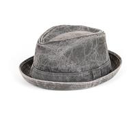 Cotton Pork Pie Hat for Men, Diamond Crown, Vintage Look, Fedora Style (UK, Numeric, 7 1/4, Grey)