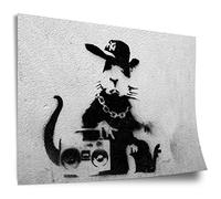 Cotton Poster Banksy: Rat with Ghetto Blaster Rat Graffiti Art Street Art, Unframed Art Print, Mural - A4, A3, A2, A1, A0, XXL