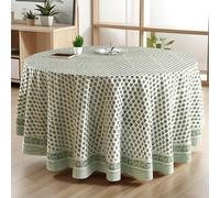 Cotton Print Club 'Emerald Green' Block Print Tablecloth - Round Handmade Printed Cotton Table Cloth - Thanksgiving, Christmas, Fall Wedding Tablecloth - 6 Seater Round-90 Inches
