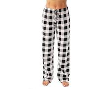 Cotton Pyjamas Bottoms For Women Uk - Womens Pyjamas Bottoms Long Full-Length Pants Plaid Side Pockets Elastic Waist Wide Leg Pants Lightweight Drawstring Trousers Breathable Straight Leg Trousers