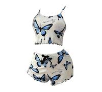 Cotton Pyjamas For Women Uk Women Pijamas Cotton Sexy Pajama Set With Butterfly Print Strappy And Short Pants Penguin Pyjamas For Winter Blue Xl
