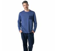 Cotton Pyjamas with Floral Print Pocket Blue + Navy Blue