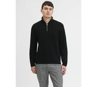 Cotton Quarter-Zip Jumper, Relaxed Fit Plain Black