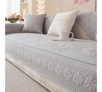 Cotton Quilted Couch Cover, Daisy Pattern Farmhouse Non-Slip Soft Sectional Sofa Slipcover from Dog Pet, Washable Furniture Protector Gray 70x180cm/27.56x70.87in