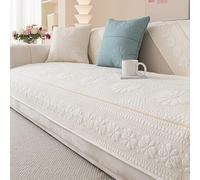 Cotton Quilted Couch Cover, Daisy Pattern Farmhouse Non-Slip Soft Sectional Sofa Slipcover from Dog Pet, Washable Furniture Protector White 70x180cm/27.56x70.87in