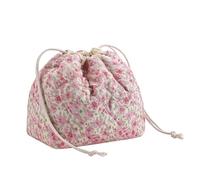 Cotton Quilted Drawstring Makeup Bag with Canvas Lining,Coquette Aesthetic Cute Travel Toiletry Bag,Drawstring Gift Bag for Women and Girls, 18watercolor Pink Flower