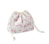 Cotton Quilted Drawstring Makeup Bag with Canvas Lining,Coquette Aesthetic Cute Travel Toiletry Bag,Drawstring Gift Bag for Women and Girls, 14Heart Bow
