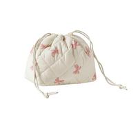 Cotton Quilted Drawstring Makeup Bag with Canvas Lining,Coquette Aesthetic Cute Travel Toiletry Bag,Drawstring Gift Bag for Women and Girls, 09Little Pink Bow