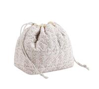 Cotton Quilted Drawstring Makeup Bag with Canvas Lining,Coquette Aesthetic Cute Travel Toiletry Bag,Drawstring Gift Bag for Women and Girls, 17Small Pink