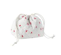 Cotton Quilted Drawstring Makeup Bag with Canvas Lining,Coquette Aesthetic Cute Travel Toiletry Bag,Drawstring Gift Bag for Women and Girls, 01Cherry