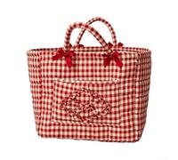 Cotton Quilted Laundry Hamper 31cm Soft Fabric | Classic red-white check, cute bow decor, soft quilted cotton, 31x26x27cm, bedroom bathroom use