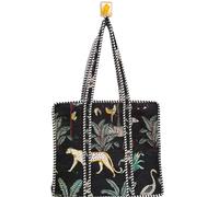 Cotton Quilted Tote Bag, Animal Print with Striped Pattern, Double Shoulder Straps, Large Size, Zipper Closure