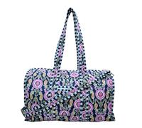 Cotton Quilted Travel Duffel Bag for Women - Lightweight Weekender Overnight Bag with Shoulder Strap, Pockets & Soft Quilted Fabric - Carry-On for Travel, Gym, Yoga & Beach, Vibrant Mustard & Teal