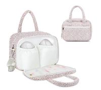Cotton Quilted Wearable Breast Pump Bag Compatible With Elvie, Willow and Momcozy, Quilted Floral Pumping Bag with Shoulder Strap, Portable Pump Carrying Case for Work, Travel and Family Use (Pink)
