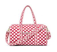 Cotton Quilted Weekender Bag for Women, Large Block Print Duffel Bag with Shoulder Strap, Carry On Overnight Travel Bag for Gym, Beach & Yoga, Red Polka Dot, Quilted