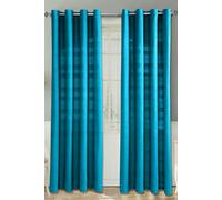 HOMESCAPES Teal Rajput Eyelet Curtain Pair 167cm (66") Wide x 182cm (72") Drop 100% Cotton Ring Top Plain Curtains