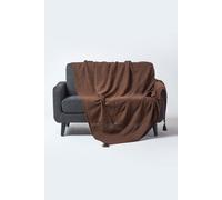 Homescapes Cotton Rajput Ribbed Chocolate Throw, 225 X 255 Cm