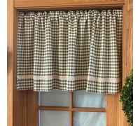 Cotton Red White Plaid Check Lace Rural Farmhouse Half Short Checked Gingham Kitchen Curtain Window Treatment Valance for Small Window Café Bistro (Green Plaid, W 78.7" x L 15.7" (1 Panels))