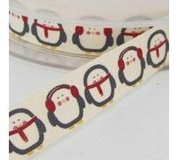 Cotton Ribbon 15mm Christmas Print Tape Animal Retro 9 Design 1 2 4+ Meter 701D, 034 Penguins Scarf Ear Warmers, 4 Metres