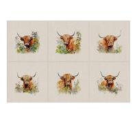 Cotton Rich Linen Look Fabric Digital Hedgerow Highland Cow Cows Farm Panel (Sold Per 6 Panels)