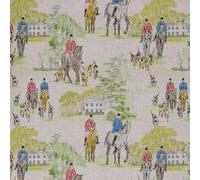 Cotton Rich Linen Look Fabric Digital Hunting Scene Horses Fox Hunt 140cm Wide (Sold Per Metre)