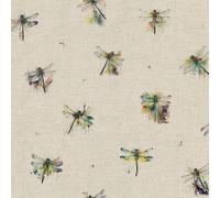 Cotton Rich Linen Look Fabric Digital Watercolour Dragonflies Insect 140cm Wide (Sold Per Metre)