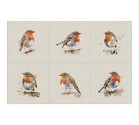 Cotton Rich Linen Look Fabric Digital Watercolour Robin Bird Animal Panel (Sold Per 6 Panels)