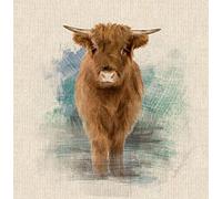 Cotton Rich Linen Look Fabric Highland Cow Digital Print Panel