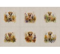 Cotton Rich Linen Look Fabric Yellow Labrador Retriever Dog Upholstery Panel (Sold Per Panel of 6)