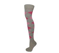 Cotton Rich Over The Knee Argyle Diamond Design Socks (FUCHSIA PINK ON GREY)