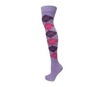 Cotton Rich Over The Knee Argyle Diamond Design Socks (Purple/Light Purple)