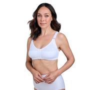 Chums Ladies Cotton Rich Wide Strap Front Fastening Bra Wireless Full Coverage, Adjustable Straps Hook and Eye Fastenings White 44DD