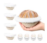 Cotton Rope Banneton Bread Proofing Basket Set, 4 x5IN Round Bread Basket with Liners & Covers for Artisan Bread Baking, Sourdough Bread Baking Supplies