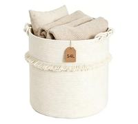 Cotton Rope Basket 54L Extra Large Storage Basket with Handles, Foldable Toy Storage Baskets Soft Woven Storage Basket for Blankets, Toys, Clothes, Shoes - White Tassel - 40x43cm / 16x17 in