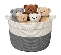 Cotton Rope Basket, Extra Large Grey Storage Basket with Handles, Collapsible Toy Storage Baskets Soft Woven Storage Basket for Blankets, Toys, Clothes, Shoes - 55x35 cm /21.7x13.8 in