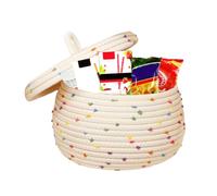 Cotton Rope Basket Round Storage Baskets with Lid, Baby Room Basket Bin with Lids, Decorative Round Storage Basket, Colorful Rainbow Pom Poms for