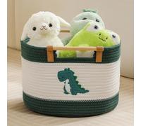 Cotton Rope Baskets for Kids Stuffed Animal Toys Storage for Nursery, Baby Baskets for Gifts Empty, Woven Basket with Wooden Handles Blanket Towel Toy 0rganizer Kids Blanket Storage Bins, Dinosaur