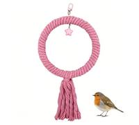 Cotton Rope Bird Swing, Hanging Ring Perch Parrot Toy for Cage, Interactive Climbing Rope Circle for Parakeets Cockatiels Budgies Lovebirds, Durable Bird Cage Accessories (Pink)