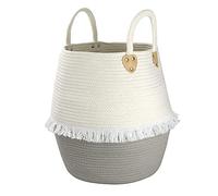 Cotton Rope Braided Tassel Pot Belly Basket Toy Storage Blanket Basket Laundry Hamper,Storage Clothes Baskets with Handle Use (30cm*40cm*38cm)