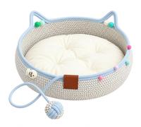 Cotton Rope Cat Bed Basket, Cat Basket, Woven Cat Bed，Blue：S | Handwoven Cat Bed For Indoor Cats, Natural Scratch Basket With Soft Removable Cushion For Cats & Small Dogs