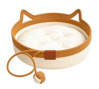 Cotton Rope Cat Bed Basket, Cat Basket, Woven Cat Bed，Brown：L | Handwoven Cat Bed For Indoor Cats, Natural Scratch Basket With Soft Removable Cushion For Cats & Small Dogs