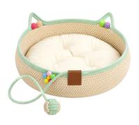 Cotton Rope Cat Bed Basket, Cat Basket, Woven Cat Bed，Green：M | Handwoven Cat Bed For Indoor Cats, Natural Scratch Basket With Soft Removable Cushion For Cats & Small Dogs