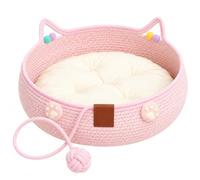 Cotton Rope Cat Bed Basket, Cat Basket, Woven Cat Bed，Pink：M | Handwoven Cat Bed For Indoor Cats, Natural Scratch Basket With Soft Removable Cushion For Cats & Small Dogs