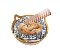 Cotton Rope Cat Bed, Basket Nest - Woven Pet House Handmade with Play Rope Ball - , Natural Cotton Linen Scratching Pad in Kitten Shape with Soft Cushion for