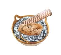 Cotton Rope Cat Bed - Cooling Cat Nest with Tail Toy for Summer Sleeping | Natural Cotton Linen Kitten Shaped Pad Odorless with Soft Pillow PE