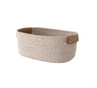 cotton rope desktop storage basket featuring leather handles for comfortable lifting, designed for organizing toys, accessories, and small objects (Light Brown L)