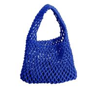 Cotton Rope Fishing Net Bucket Bag for Women Girls Top-handle Bag (Blue)