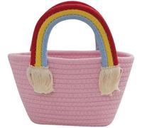 Cotton Rope Handbag Rainbow Shopping Basket Portable Tote Bag Fashionable Beach Bag Small Woven Handbag for White Girls