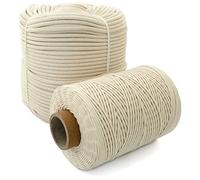 Cotton Rope, Natural Woven Cotton Thread - 20 m / 65 ft of 4 mm Thick Soft Macrame Cord for Macrame Plant Hangers, Wall Hangings, DIY Crafts, Macrame Decoration, Decking Rope, Gardening, Bundling